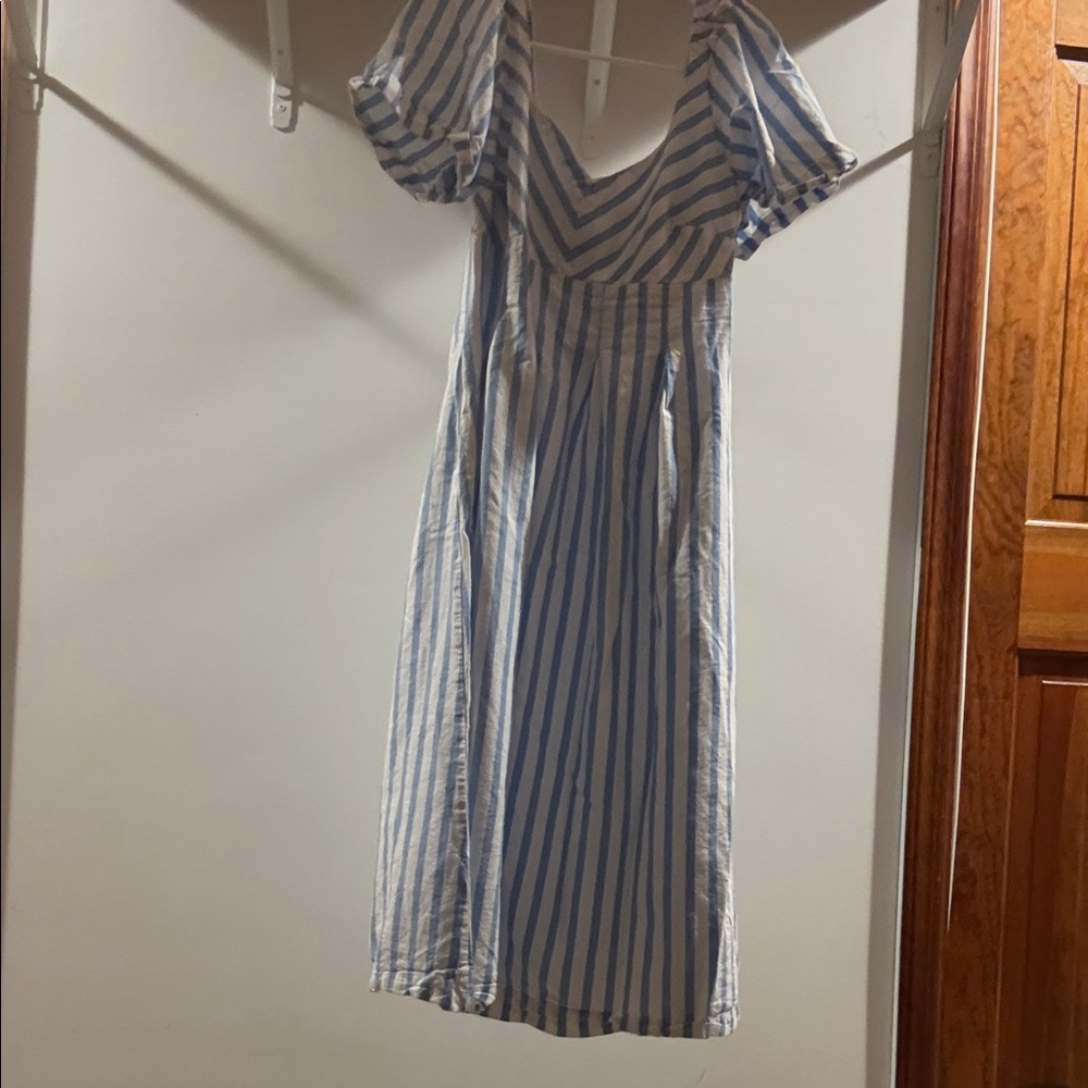 a new day Blue and White Striped Puff Sleeve Maxi Dress
